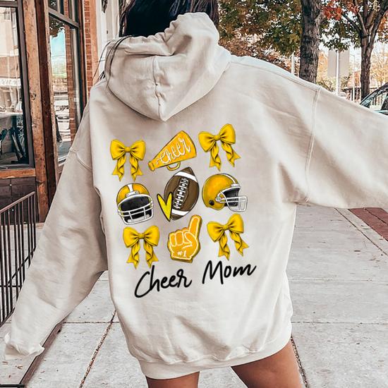 Football Coquette Bow Cheer Mom Yellow Women Oversized Hoodie Back Print Thegiftio UK