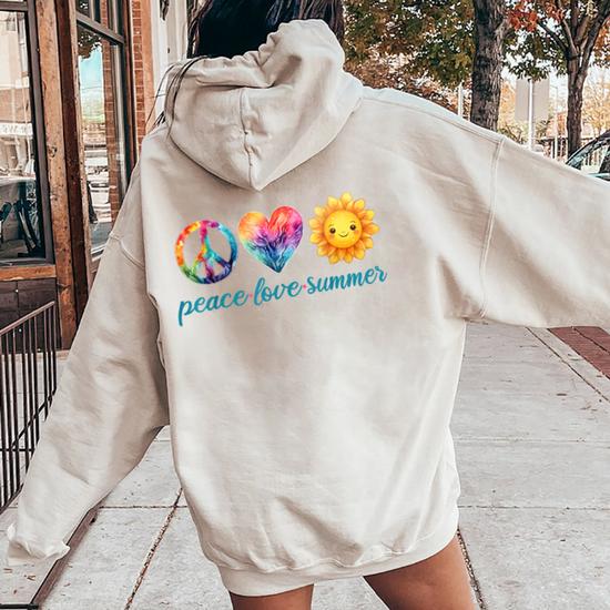 Peace Love Summer Heart Sunshine For Summer Girls Cute Women Oversized Hoodie Back Print Monsterry