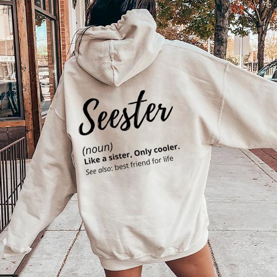 Seester Like Sister Sister Definition Cute Sister Women Oversized Hoodie Back Print Seseable UK