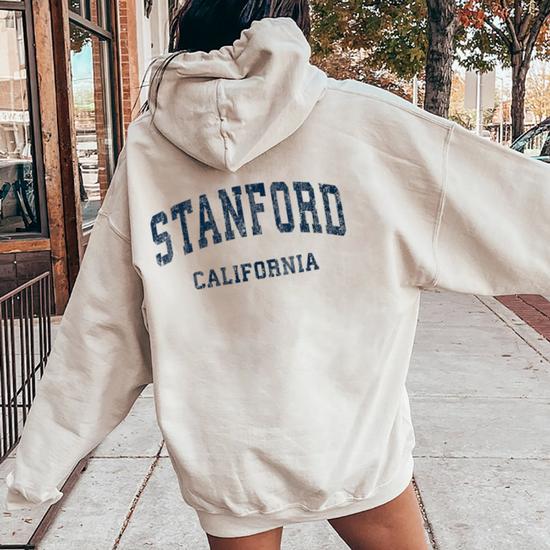 Stanford California Ca Vintage Varsity Sports Navy Women Oversized Hoodie Back Print Monsterry