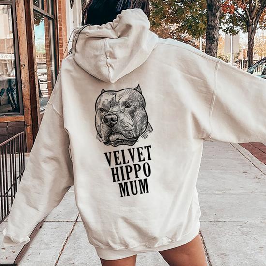 Velvet Hippo Mum Pitbull Dog Owner American Bully Pitbull Women Oversized Hoodie Back Print Thegiftio