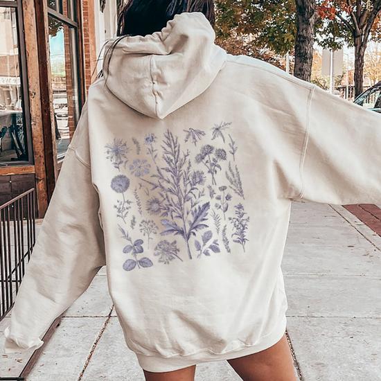 Vintage Inspired Flower Botanical Naturalist Women Oversized Hoodie Back Print Seseable CA
