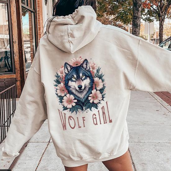 Sweat-shirt à Capuche Loup Imprimé Pour Femme - Taille XL - Matière Douce Et Extensible - Style Décontracté