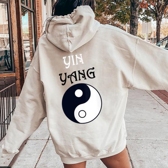 Sweat à Capuche Yin Yang - Design Philosophique, Coupe Classique, 241g, Col Tissé