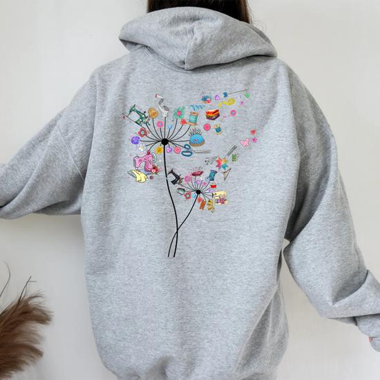[GRAVER]★MAYBE TONIGHT COMICS FLOWER DRAWING SWEATSHIRT Cute Sewing Dandelion Flowers Quilting Quilter Sewer Women