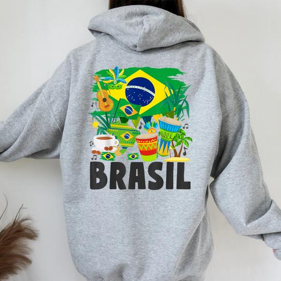 Sweat à Capuche Léger Homme Imprimé Drapeau Brésil - Tissu Polyester Doux Et Respirant - Idéal Sport Et Quotidien