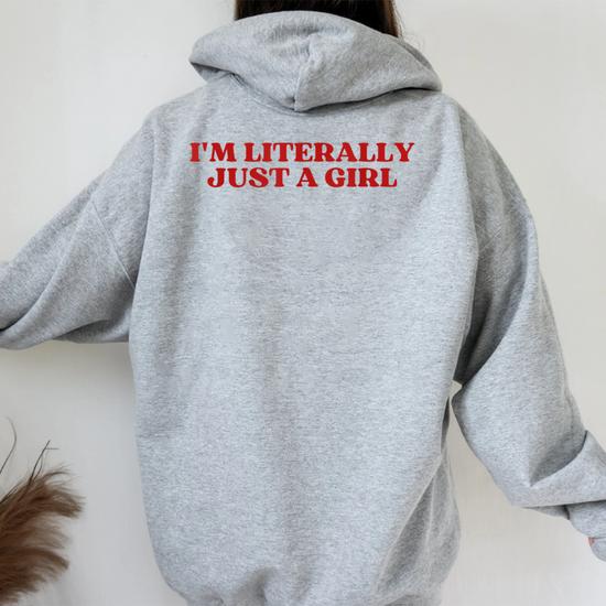 Felpa Donna Con Cappuccio Oversize Hoodie Con Scritta I'm Just A Girl College Casual Tinta Unita Sweatshirt A Manica Lunga Pullover Vestiti Moda Anime