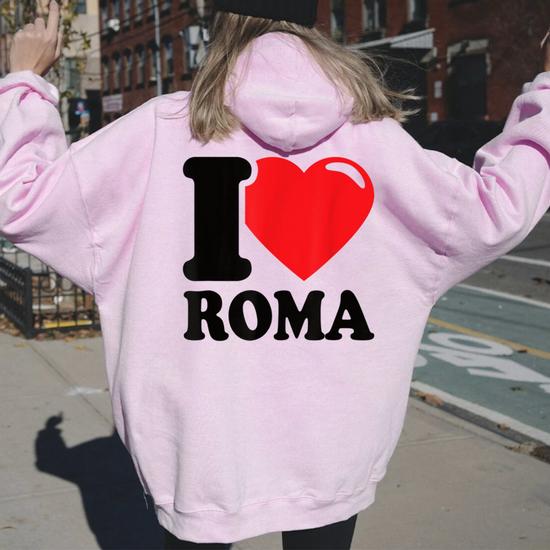 Amo Roma Bella Citta Italiana Amo Roma I Love Roma Felpa con cappuccio oversize da donna con stampa posteriore Novitaregali