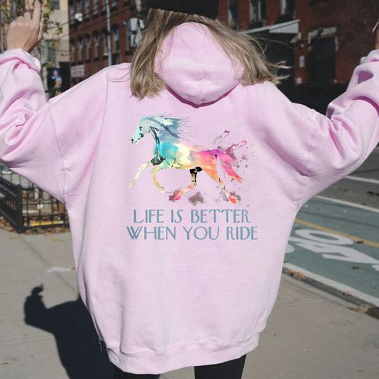 Horse Riding Life Is Better When You Ride Equestrian Women Oversized Hoodie Back Print Seseable UK