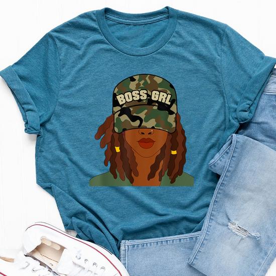 Boss Girl African American Entrepreneur Camo Locs Bella Canvas T shirt Monsterry