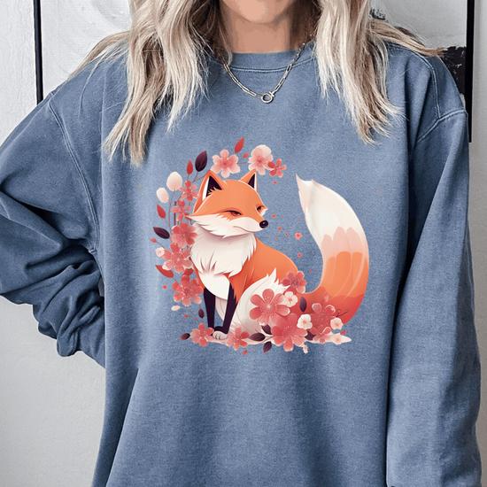 Kawaii Kitsune Fox Mask Japanese Anime Blossom Cherry Flower Comfort Colors  Sweatshirt - Monsterry