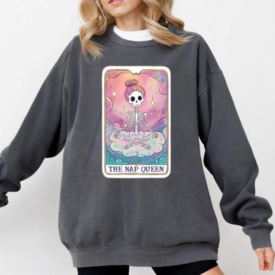 Sweatshirt Femme 'The Witch Tarot' - Design Gothique Sorcière Et Chat - Style Halloween, Vibes Mystiques