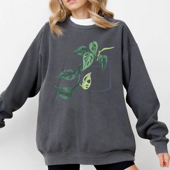 Proud Plant Parent Grow Monstera Adansonii In Fake Pocket Comfort Colors Sweatshirt Monsterry