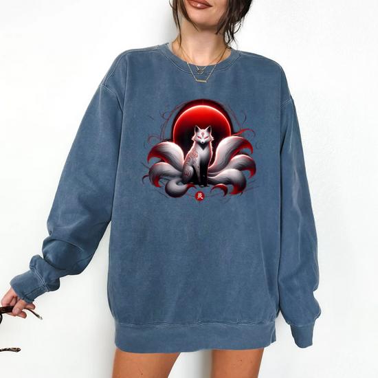 m.u 凸凹　reversible SWEAT japoness Japanese Kitsune Cute Spirit Nine Tailed Fox Men Comfort