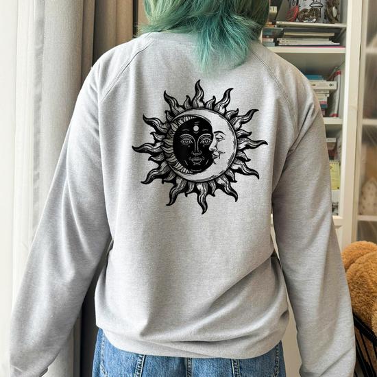 Bohemian Art Half Moon And Half Sun Face Boho Women's Crewneck Raglan  Sweatshirt - Monsterry